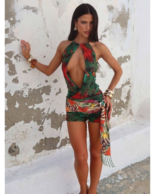 Outcast Gray Clarai Playsuit Ruby Hibiscus