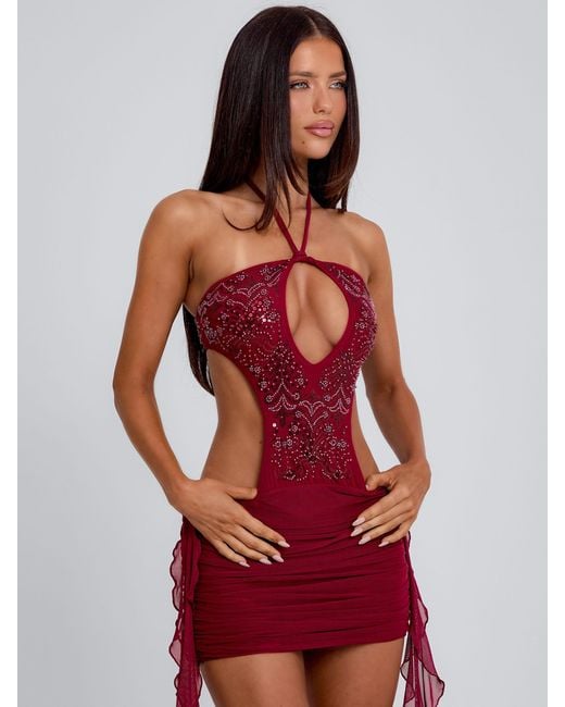 Outcast Red Geraldine Mini Dress Burgundy