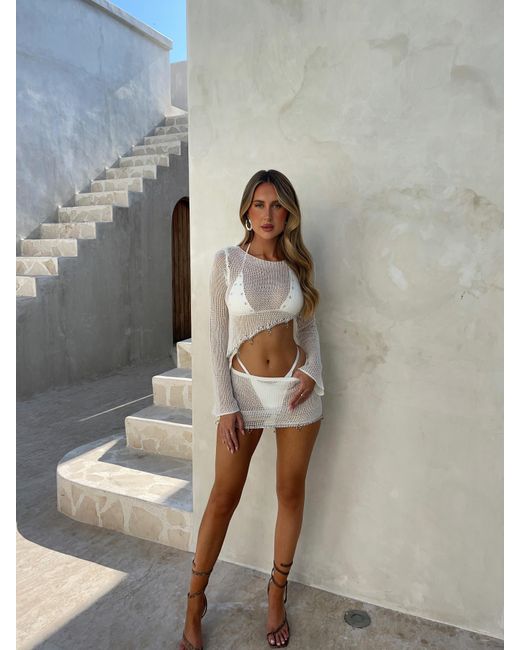 Outcast White In The Spotlight Crochet Mini Skirt