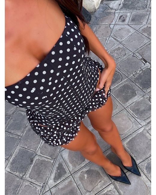Outcast Brown Sola Mesh Corset Top Polka Dot