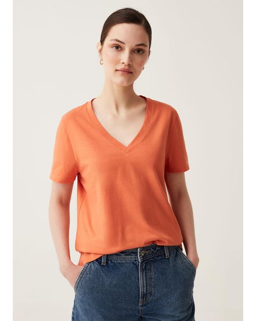 T-shirt Cotone Italiano Con Scollo A V di OVS in Arancione | Lyst