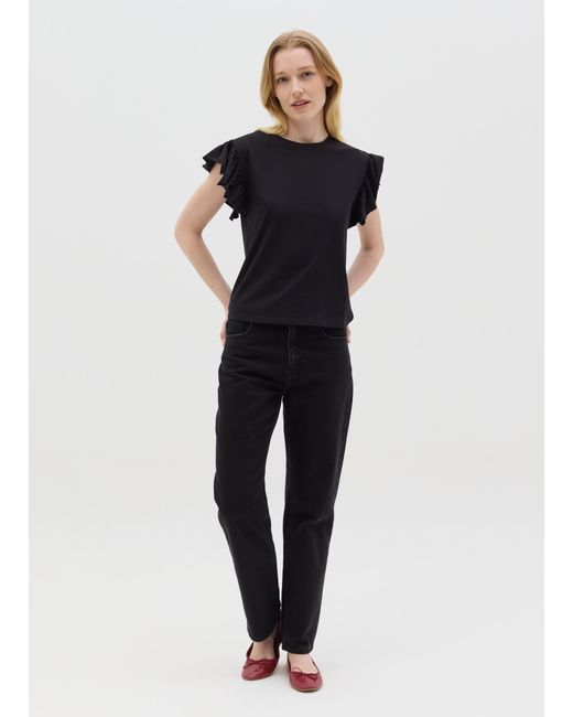 Ovs T-Shirt Nera Con Maniche Corte E Volant, Donna, Taglia di OVS in Black