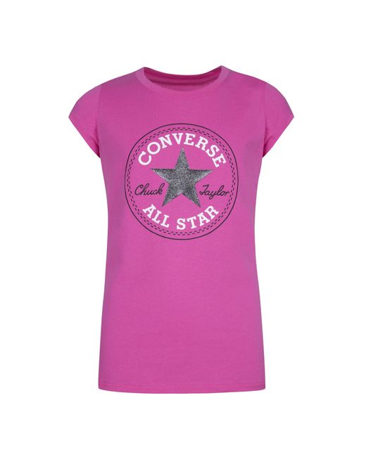 T-Shirt Slim Fit Stampa Glitter Logo Chuck Patch, , , Taglia di Converse in Pink