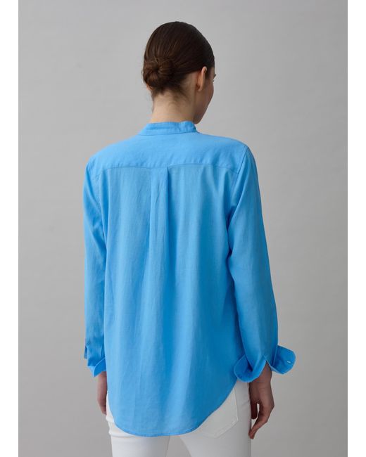 Camicia Con Collo Alla Coreana E Tasca, Donna, , Taglia di Piombo in Blue