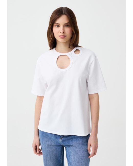Ovs , T-Shirt Girocollo Con Dettagli Cut Out, Donna, , Taglia di OVS in White