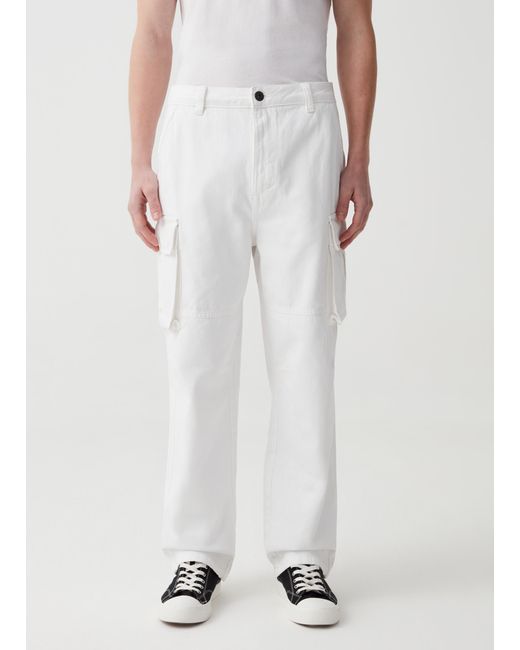 Ovs , Jeans Cargo Wide Leg Tinta Unita, Uomo, , Taglia di OVS in White da Uomo