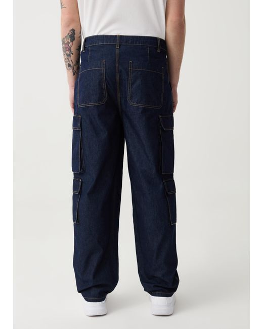 Ovs , Jeans Cargo Wide Leg Rinsed Multi Tasche, Uomo, , Taglia di OVS in Blue da Uomo
