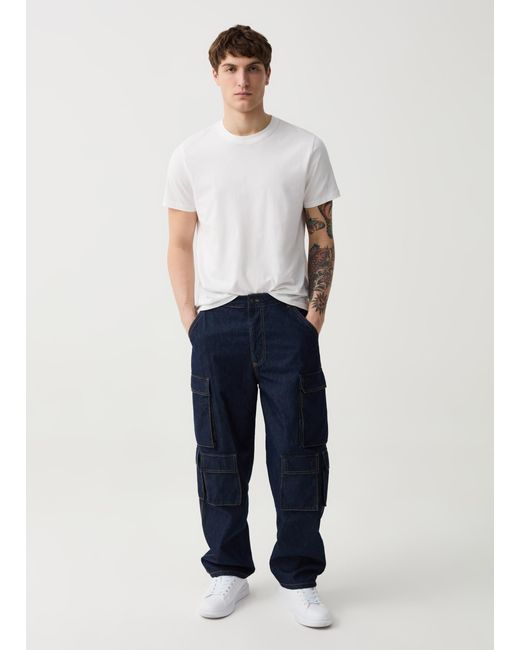 Ovs , Jeans Cargo Wide Leg Rinsed Multi Tasche, Uomo, , Taglia di OVS in Blue da Uomo