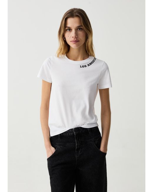 Ovs , T-Shirt Essential Girocollo Con Stampa Lettering, Donna, , Taglia di OVS in White