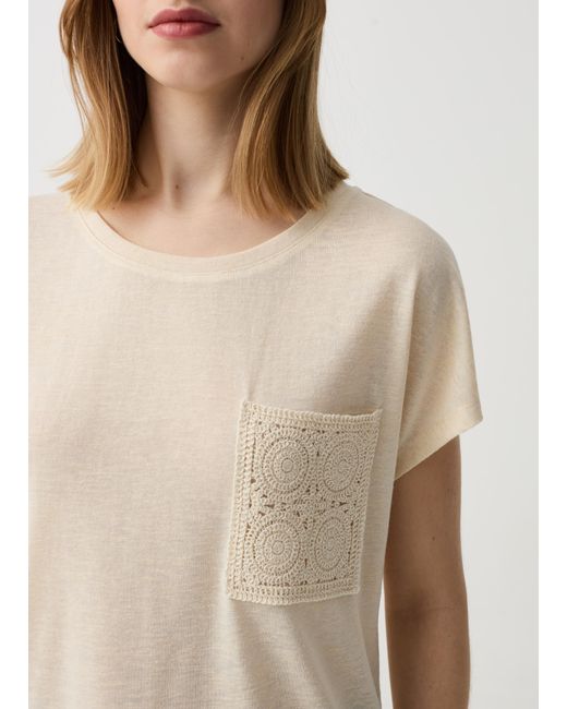 Ovs , T-Shirt Girocollo Con Tasca Crochet, Donna, , Taglia di OVS in Natural