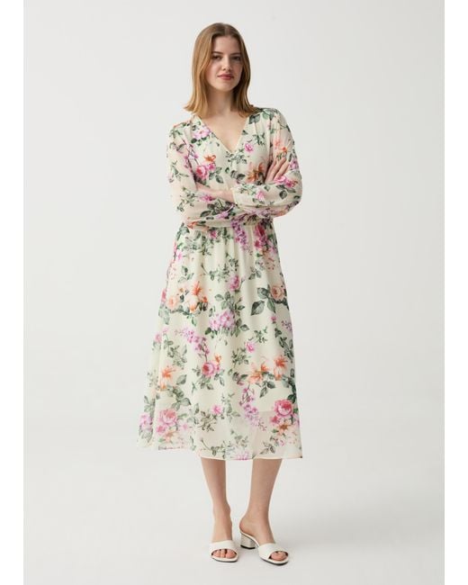 Ovs Abito Lungo Floreale Con Punto Smock Donna Taglia di OVS in Bianco Lyst