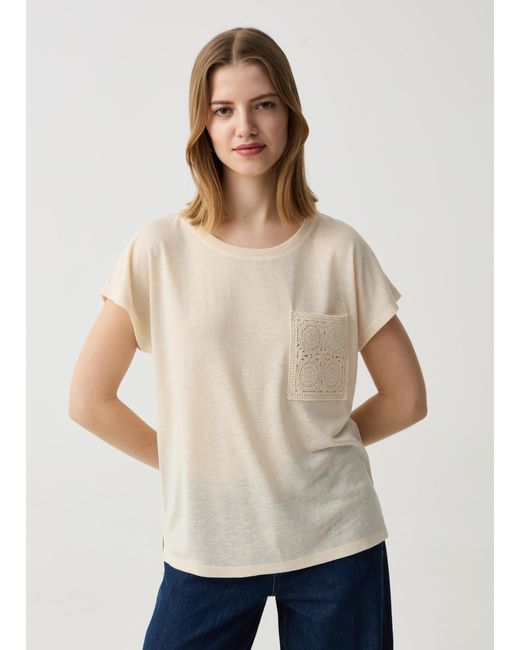 Ovs , T-Shirt Girocollo Con Tasca Crochet, Donna, , Taglia di OVS in Natural