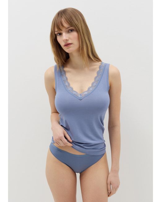 Ovs Canotta Intima Scollo A V Con Pizzo, Donna, Taglia di OVS in Blue