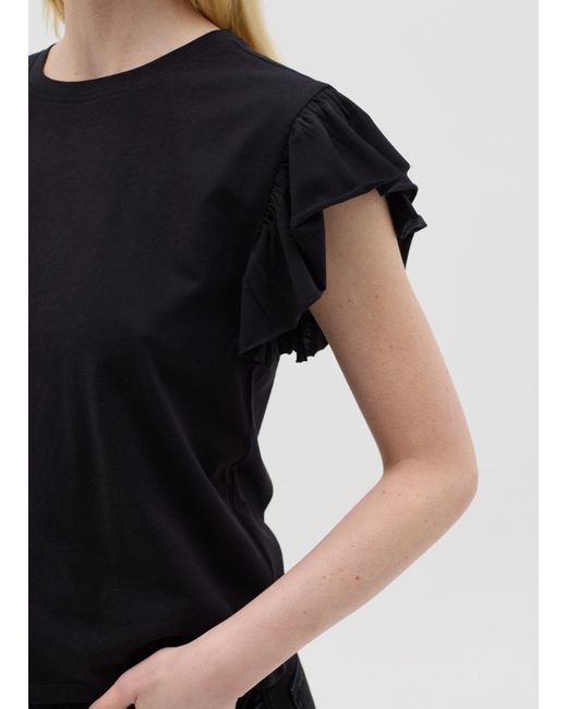 Ovs T-Shirt Nera Con Maniche Corte E Volant, Donna, Taglia di OVS in Black