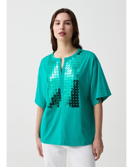 Ovs , T-Shirt Con Paillettes Maniche A Kimono, Donna, , Taglia di OVS in Green