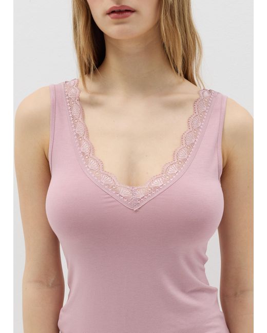 Ovs Canotta Intima Scollo A V Con Pizzo, Donna, Taglia di OVS in Pink