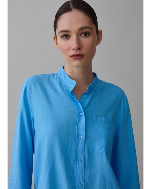 Camicia Con Collo Alla Coreana E Tasca, Donna, , Taglia di Piombo in Blue