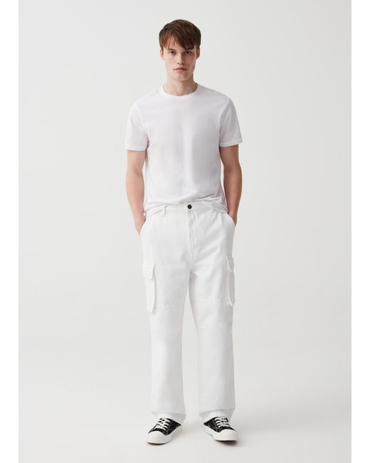 Ovs , Jeans Cargo Wide Leg Tinta Unita, Uomo, , Taglia di OVS in White da Uomo