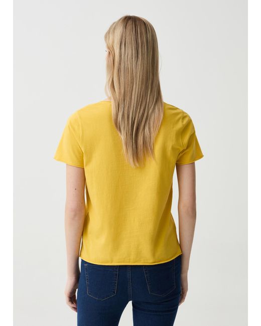 Ovs , T-Shirt Scollo A V Con Profili Arrotolati, Donna, , Taglia di OVS in Yellow