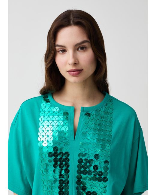 Ovs , T-Shirt Con Paillettes Maniche A Kimono, Donna, , Taglia di OVS in Green