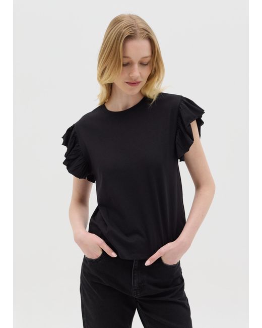 Ovs T-Shirt Nera Con Maniche Corte E Volant, Donna, Taglia di OVS in Black