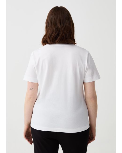 T-Shirt Girocollo Con Strass Curvy, Donna, , Taglia di OVS in White