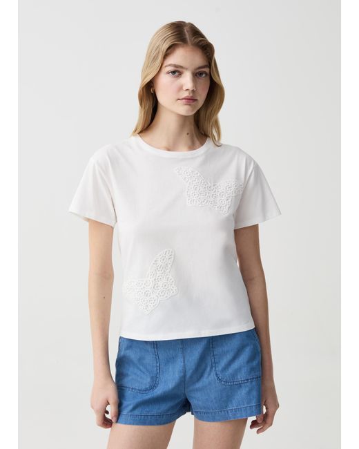 Ovs , T-Shirt Con Applicazioni Farfalle Crochet, Donna, , Taglia di OVS in White