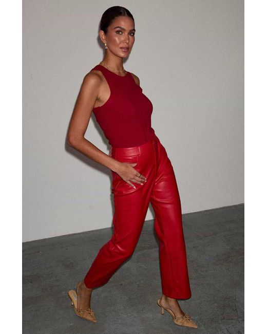 Never Fully Dressed Red Deep Vegan Leather Trousers