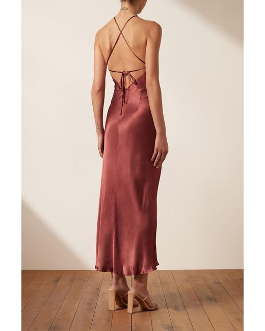 Shona Joy Silk Thalia Gathered Square Neck Bias Midi Dress | Lyst