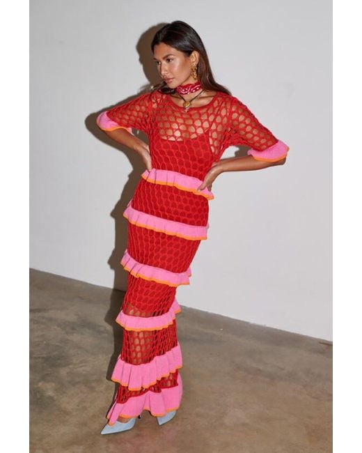 Never Fully Dressed Red Crochet Valentina Dress