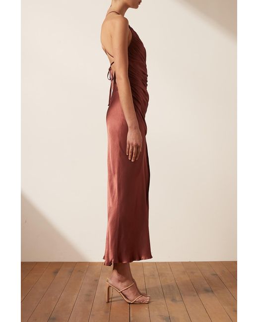 Shona Joy Silk Thalia Gathered Square Neck Bias Midi Dress | Lyst