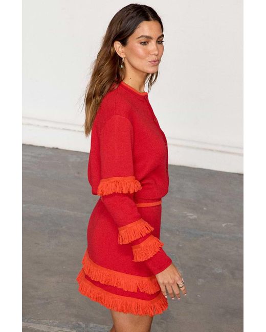 Never Fully Dressed Red Fringe Jake Skirt