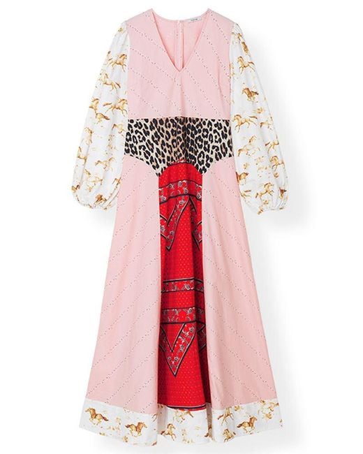 Ganni Sweeny Patchwork Cotton Dress in Red Lyst UK