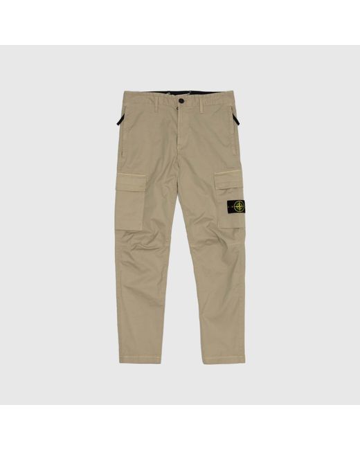 Stone Island Stretch Cotton Cargo Pants in Natural for Men | Lyst