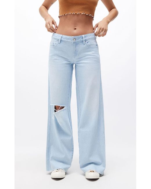 PacSun Denim Eco Light Blue Ripped Low Rise Baggy Jeans | Lyst