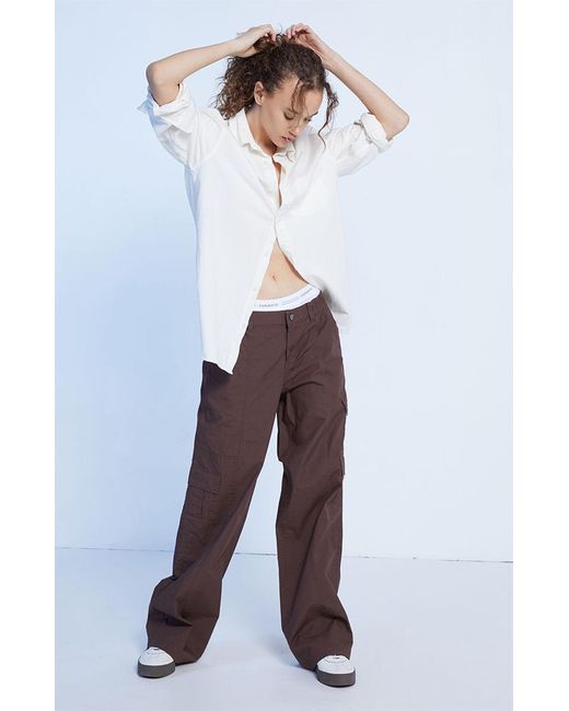 PacSun White Brown Low Rise Puddle Pants