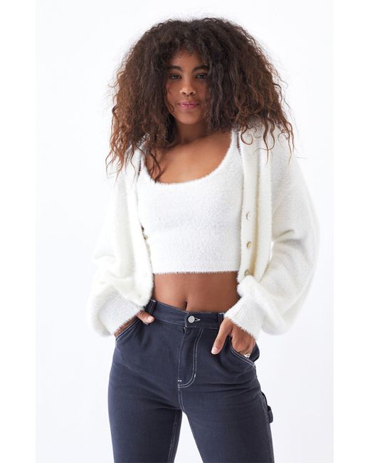 Kendall + Kylie Fuzzy Cardigan in Ivory 