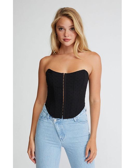 Kendall + Kylie Lace-up Back Strapless Corset Top in Black | Lyst