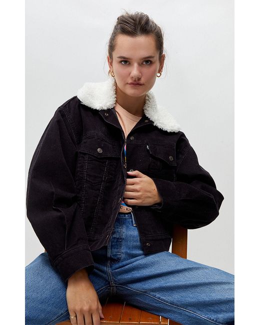 Levi's Corduroy Sherpa Baby Baggy Trucker Jacket in Black (Blue) Lyst