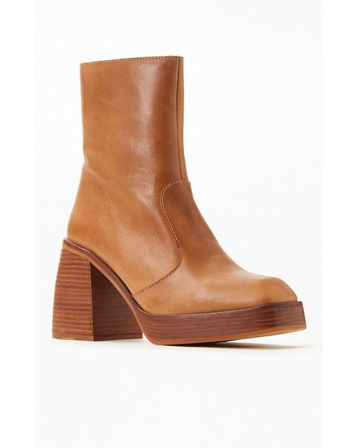 Free People Leather Ruby Shine Platform Boots in Brown | Lyst