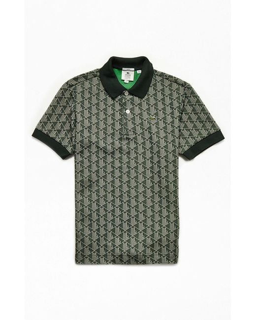 Lacoste Rubber Classic Fit Monogram Polo Shirt in Green for Men | Lyst