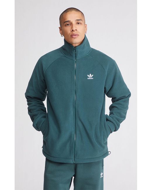 adidas Trefoil Polar Fleece Full Zip Sweater in Green for Men | Lyst