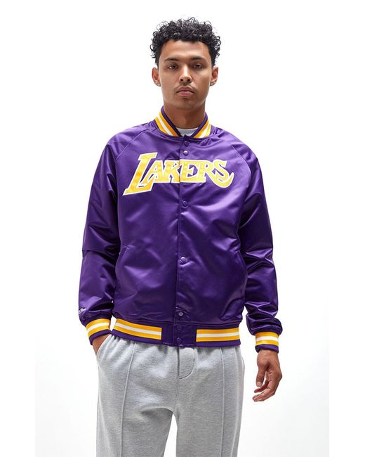 Mitchell & Ness Lightweight Lakers Satin Jacket in Purple for Men | Lyst