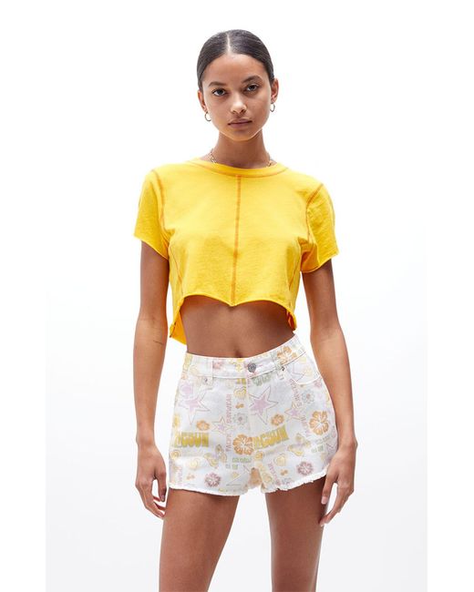 PacSun Pacific Sunwear Print High Waisted Denim Festival Shorts | Lyst