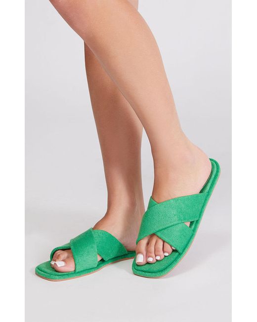 Billini Kari Terry Slide Sandals in Green Lyst