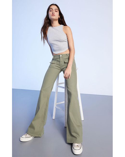 PacSun Blue Olive Low Rise Cargo Flare Pants