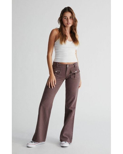 PacSun Denim Brown Low Rise Cargo Flare Jeans Lyst