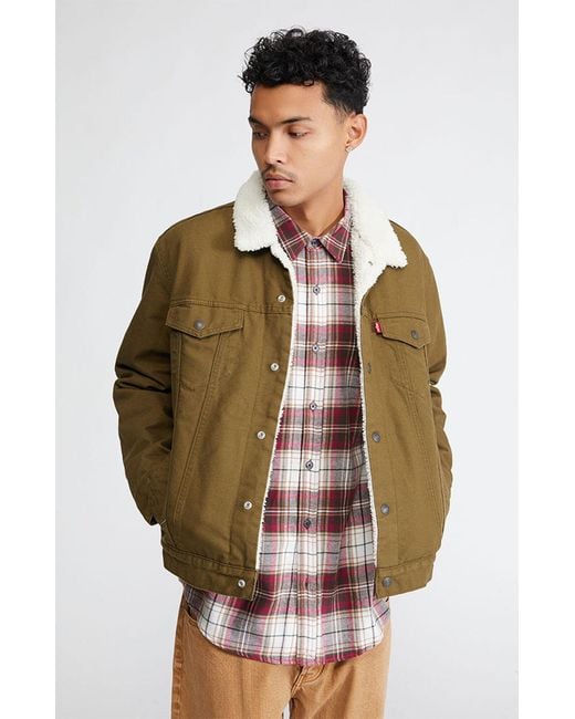 levi-s-canvas-type-iii-sherpa-trucker-jacket-in-green-for-men-lyst