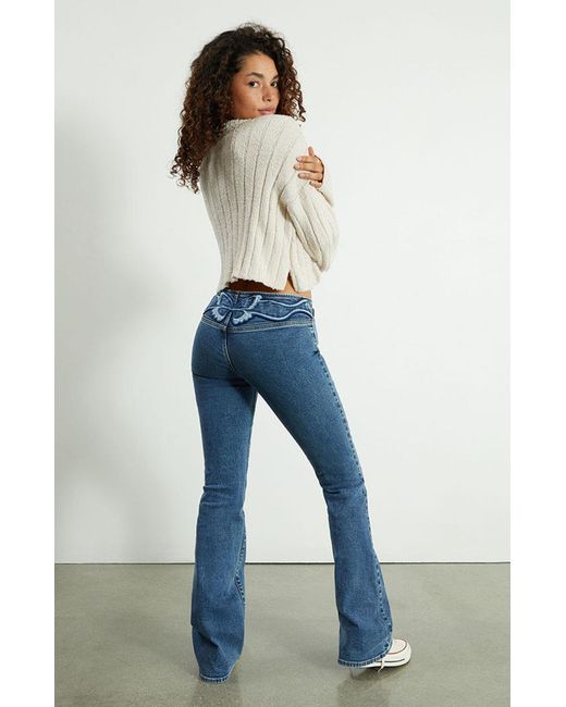PacSun Dark Blue Butterfly No Waistband Low Rise Bootcut Jeans