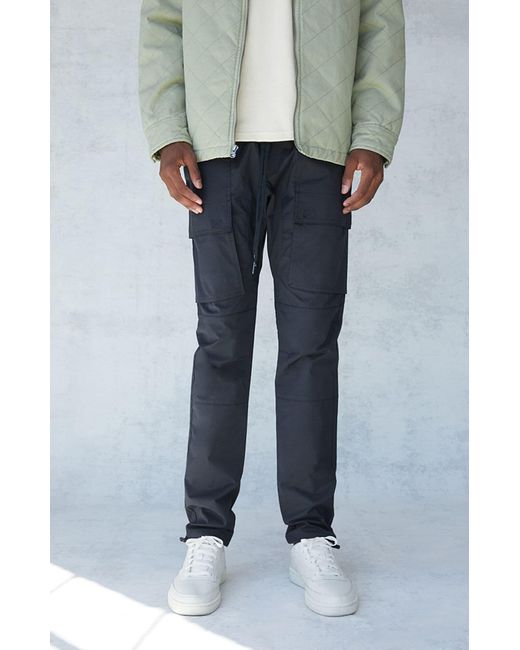Black Nylon Slim Cargo Pants for Men 